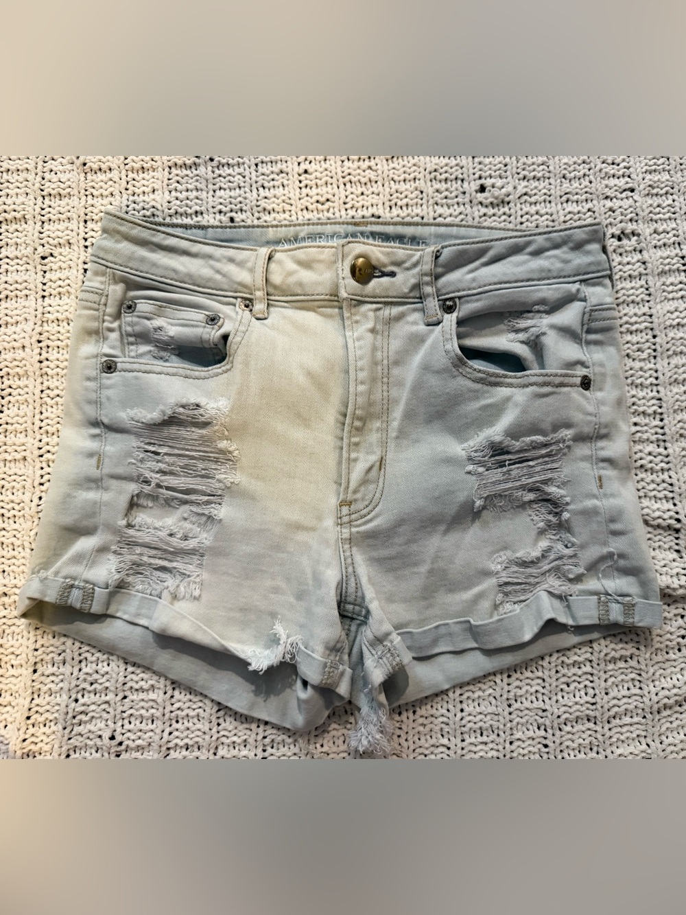American Eagle Pale Blue Distressed Denim Shorts